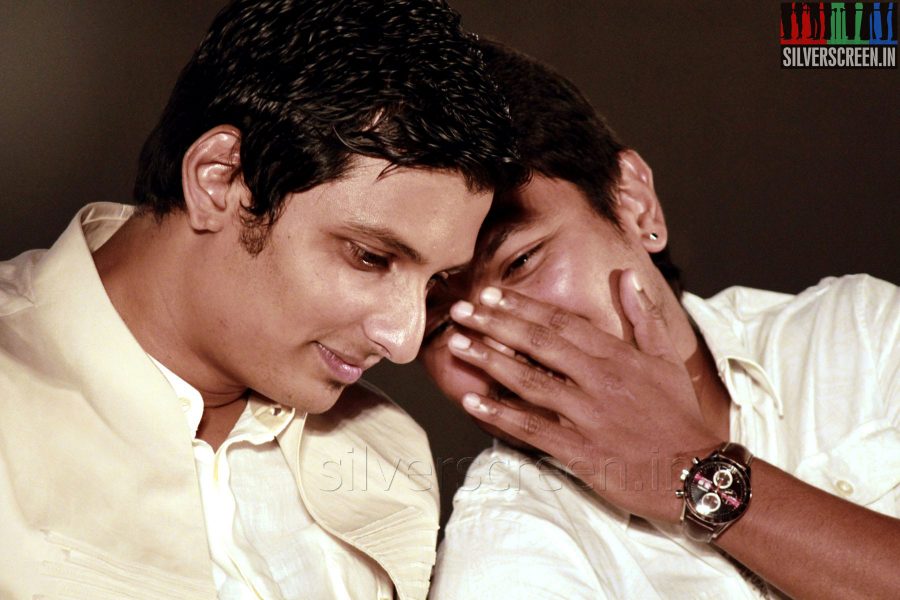 Actor Jiiva and Udhayanidhi Stalin at the Endrendrum Punnagai Audio Launch