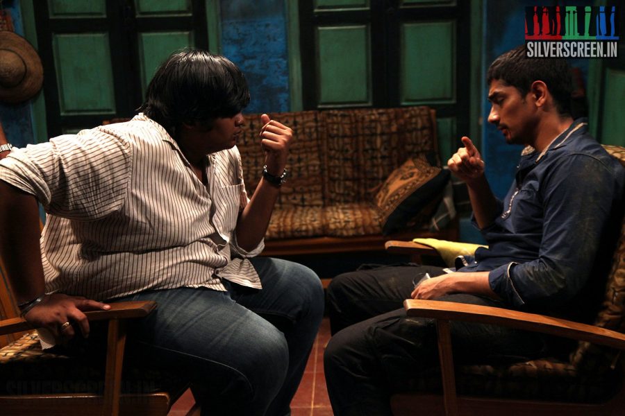 Jigarthanda (Working Stills) starring Siddharth, Lakshmi Menon, Bobby Simha; directed by Karthik Subbaraj