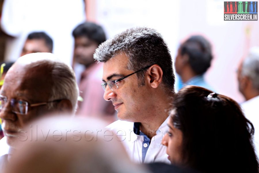 Actor Ajith Kumar and wife Shalini vote in the Lok Sabha Elections 2014