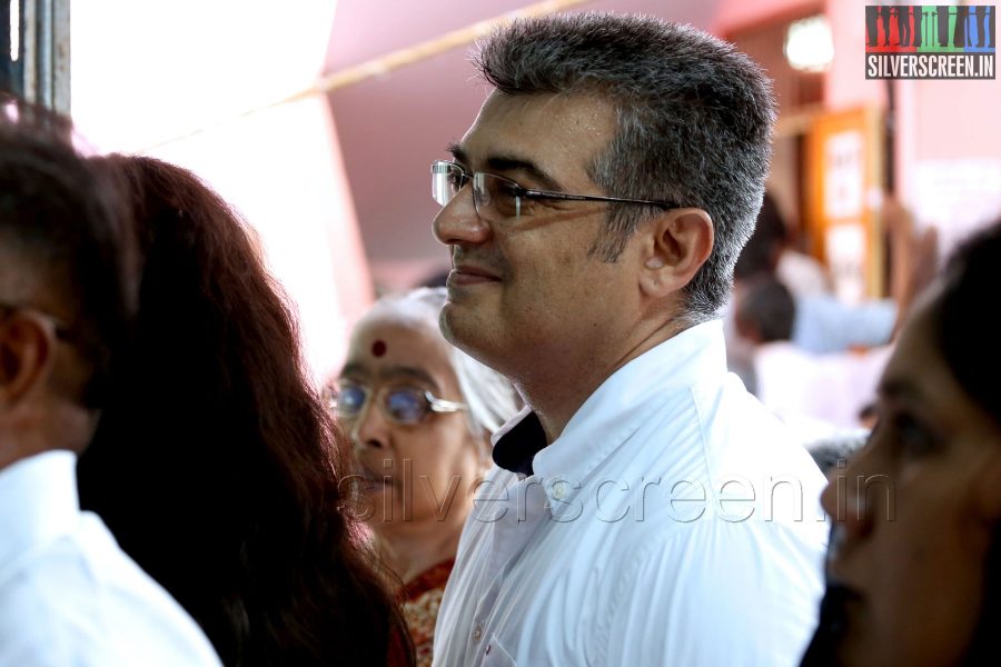 Actor Ajith Kumar and wife Shalini vote in the Lok Sabha Elections 2014