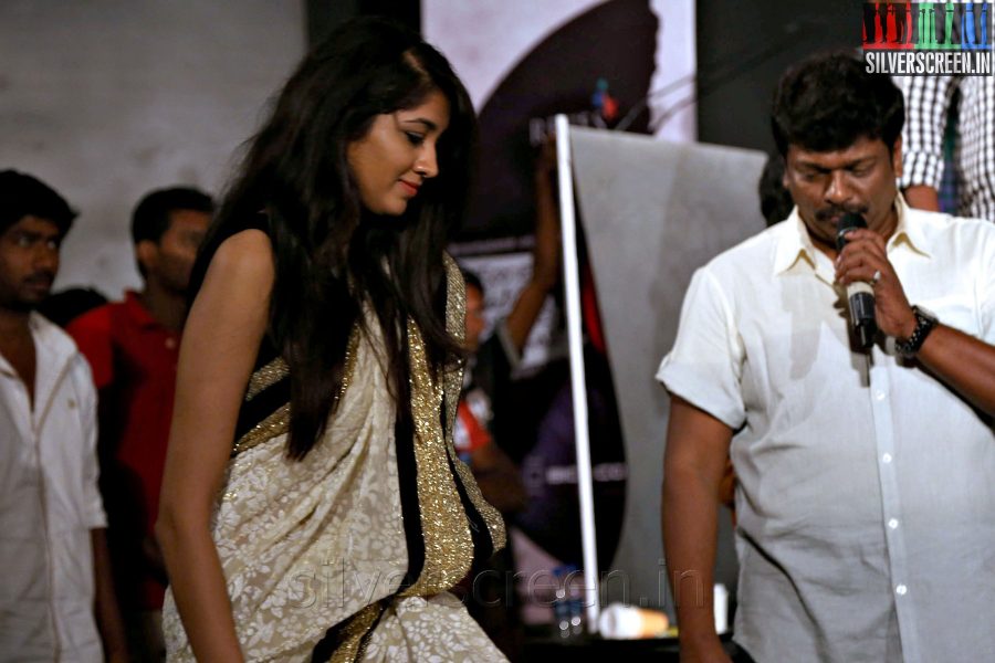 Actress Akhila Kishore and R Parthiepan at the Kathai Thiraikathai Vasanam Iyakkam Audio Launch