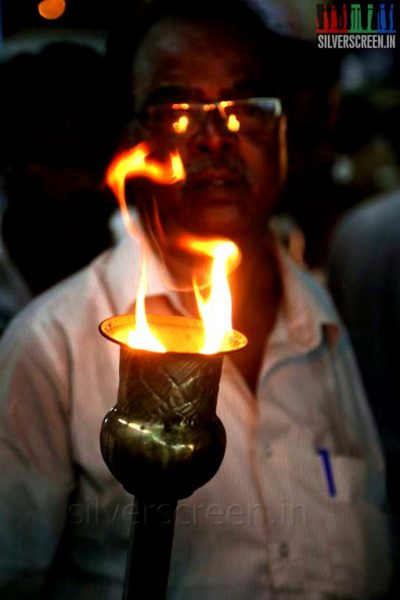 Kochadaiiyaan Release celebrations at Udhayam Theater with the torch rally that started at Kanyakumari