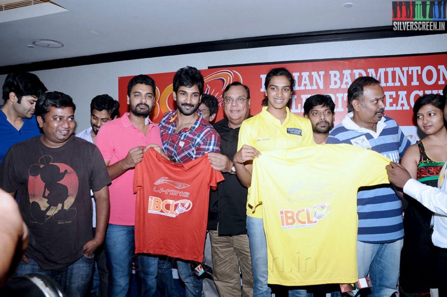 Badminton Player P V Sindhu, Actor Aadhi, Venkat Prabhu, Nithin Satya, Ganesh Venkatraman at the Indian Badminton Celebrity League Launch