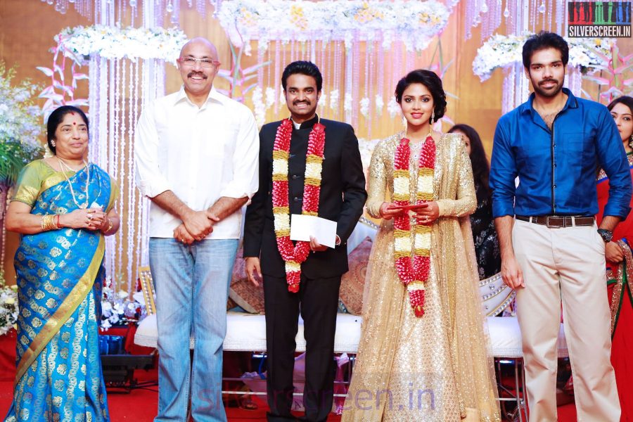 Sathyaraj and Sibiraj at the Amala Paul Director Vijay Wedding Reception