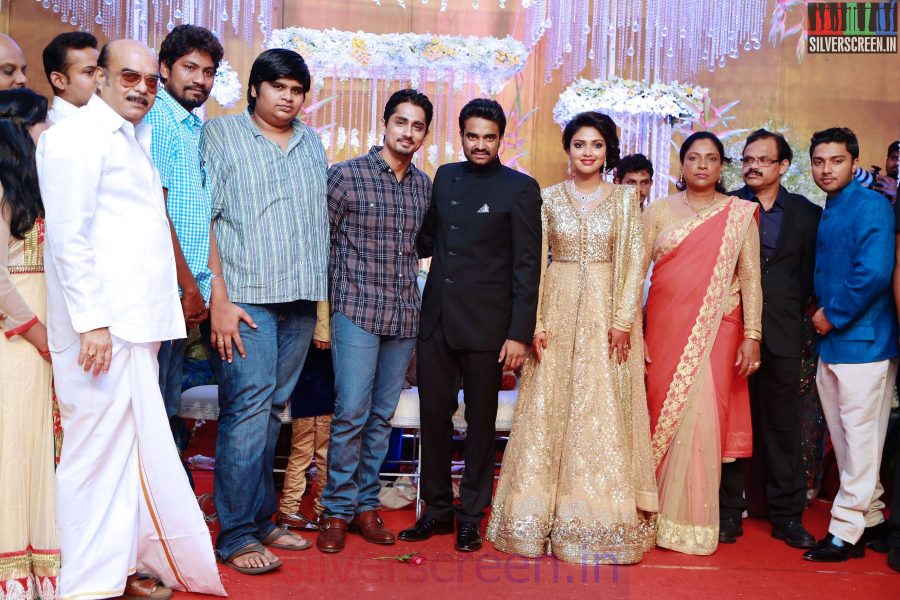 Siddharth and Karthik Subbaraj at the Amala Paul Director Vijay Wedding Reception