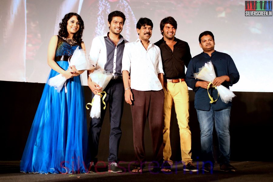 Director Bala Mia George, Sathya and Actor Arya at the Amara Kaaviyam Audio Launch