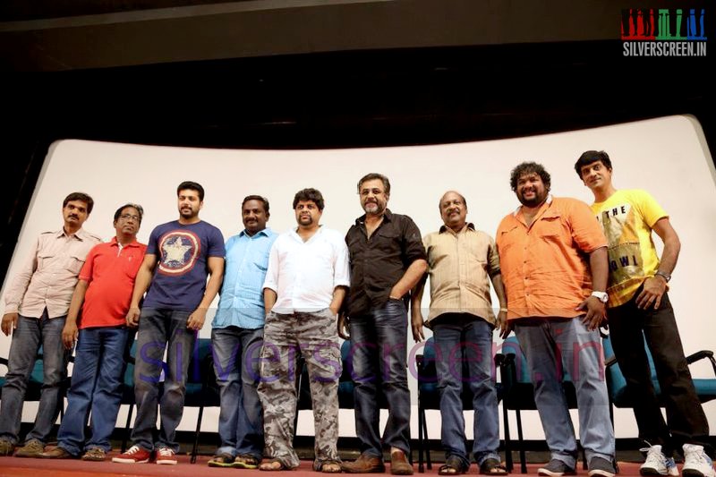 Actor Jayam Ravi, Director N Kalyanakrishnan and Music Director Srikanth Deva at Bhooloham Movie (Or Boologam) Press Meet
