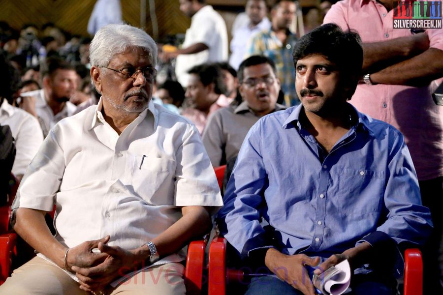 Editor Mohan and Jayam Raja at the Karthikeyan Movie Audio Launch