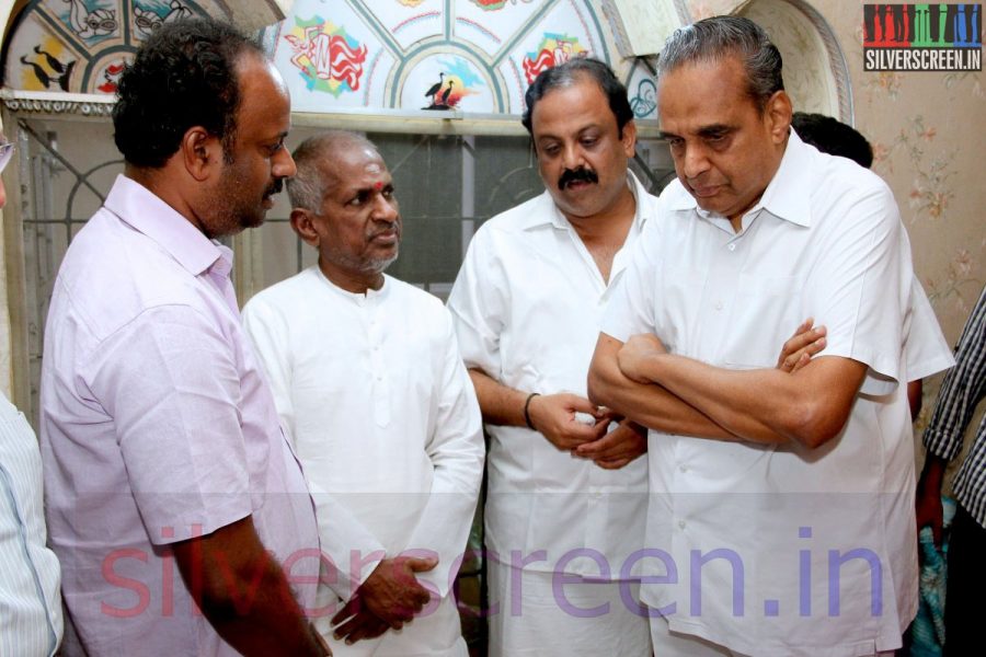 Music Director Ilaiyaraaja and Producer AVM Saravanan at Director Ramanarayanan's Funeral