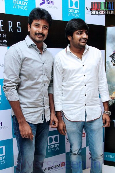 Actor Sivakarthikeyan and Sathish at Transformers 4 (Or Transformers: Age of Extinction) Premier