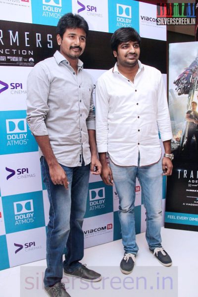 Actor Sivakarthikeyan and Sathish at Transformers 4 (Or Transformers: Age of Extinction) Premier