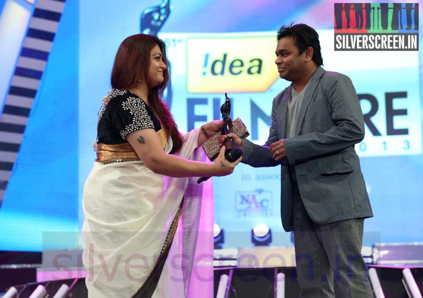 Actress Kushboo and AR Rahman at 61st Filmfare Awards 2014
