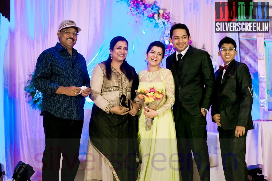 Actor K Bhagyaraj with his wife Poornima Bhagyaraj at Divyadarshini (Or VJ DD) Reception