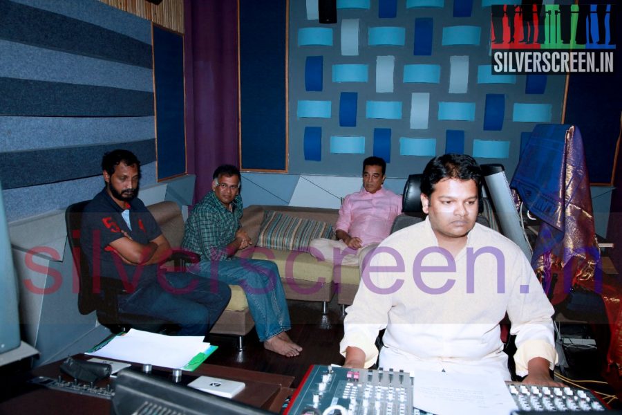Actor Kamal Haasan, Music Director M Ghibran and Lyricist Na Muthukumar at Drishyam Remake Pooja Function