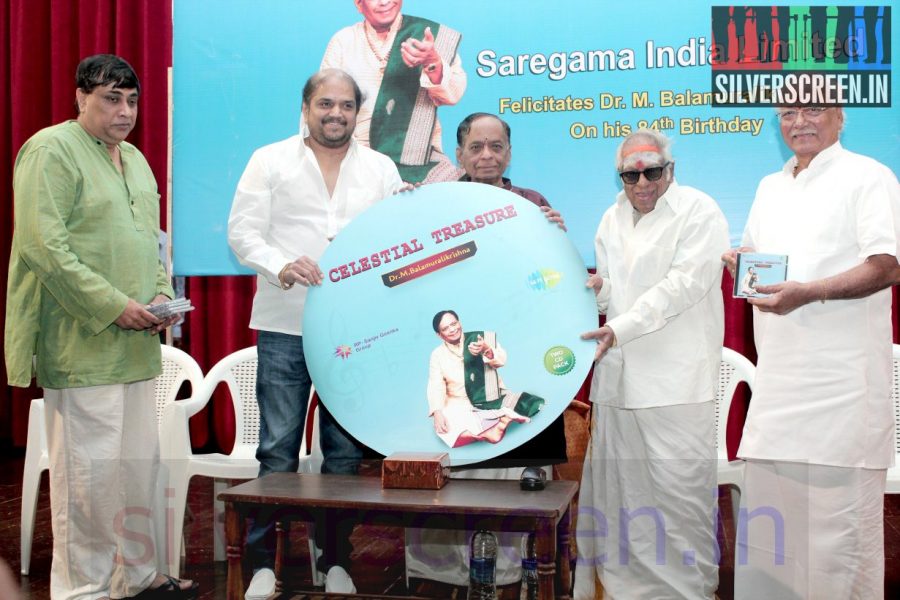 Music Director MS Viswanathan and Vidyasagar at the Launch of Celestial Treasure Album by Dr M Balamuralikrishna