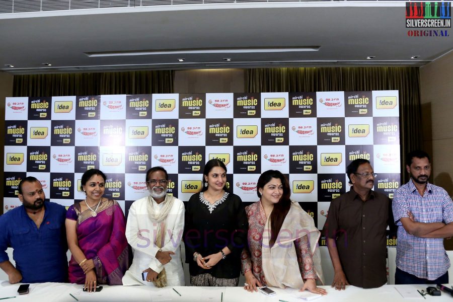 Music Director Gangai Amaren, Actress Kushboo, Suganya, Singer Sudha Ragunathan, Lyricist Arivumathi and Na Muthukumar at Mirchi Music Awards 2013 - Grand Jury Meet Event