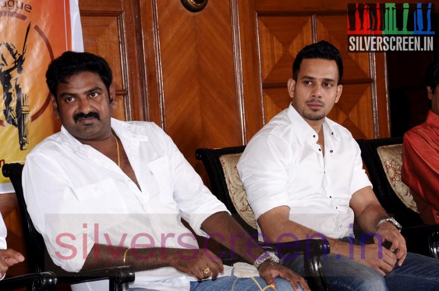 Actor Bharath, Radha Ravi, Manobala and Sriman at Stars Cricket Leaugue (Or SCL) Jersey Launch