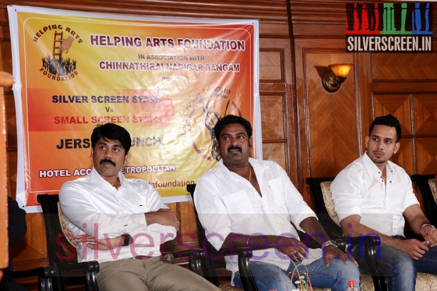 Actor Bharath, Radha Ravi, Manobala and Sriman at Stars Cricket Leaugue (Or SCL) Jersey Launch