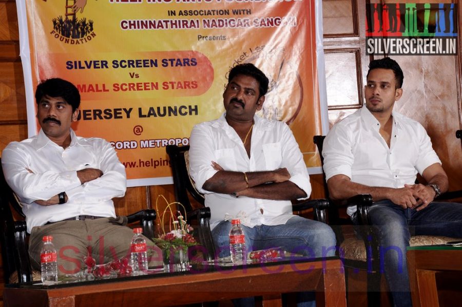 Actor Bharath, Radha Ravi, Manobala and Sriman at Stars Cricket Leaugue (Or SCL) Jersey Launch