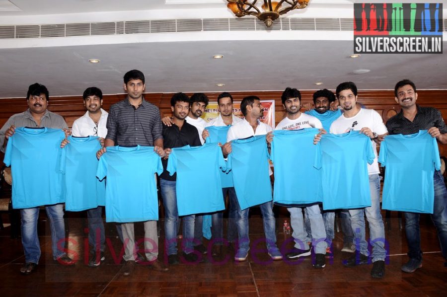 Actor Bharath, Radha Ravi, Manobala and Sriman at Stars Cricket Leaugue (Or SCL) Jersey Launch