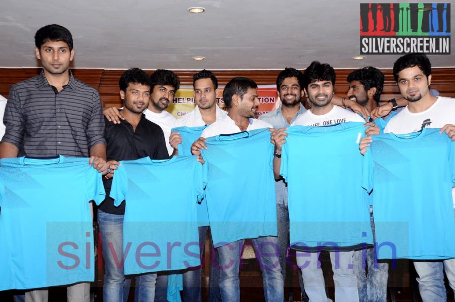 Actor Bharath, Radha Ravi, Manobala and Sriman at Stars Cricket Leaugue (Or SCL) Jersey Launch