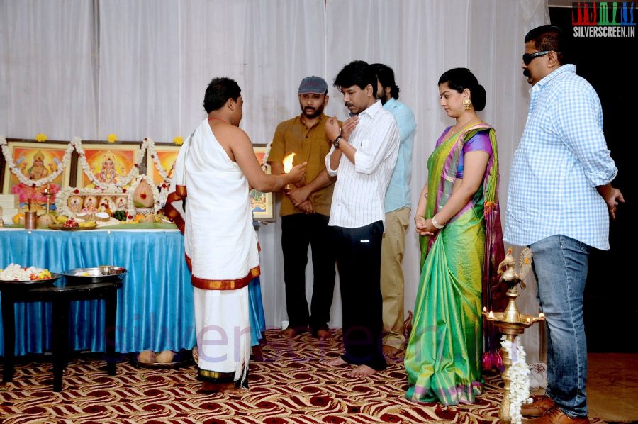 Director Bala, Mysskin and Actress Varalaxmi Sarathkumar at Tharai Thappattai (Or Thaarai Thappatai) Movie Launch or Pooja Event