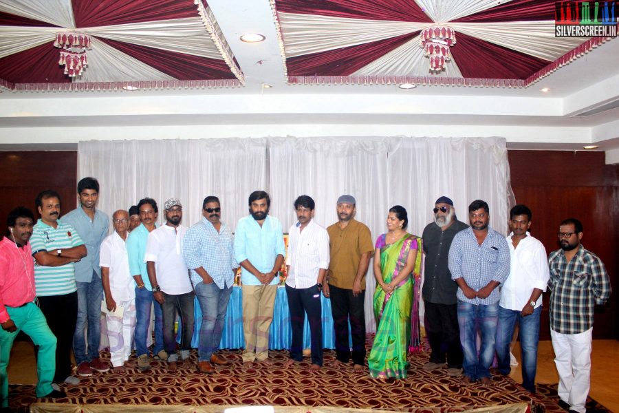 Director Bala, Mysskin, Actor Sasikumar and Actress Varalaxmi Sarathkumar at Tharai Thappattai (Or Thaarai Thappatai) Movie Launch or Pooja Event