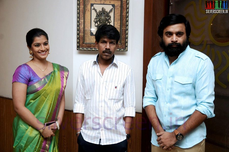 Director Bala, Actor Sasikumar and Actress Varalaxmi Sarathkumar at Tharai Thappattai (Or Thaarai Thappatai) Movie Launch or Pooja Event