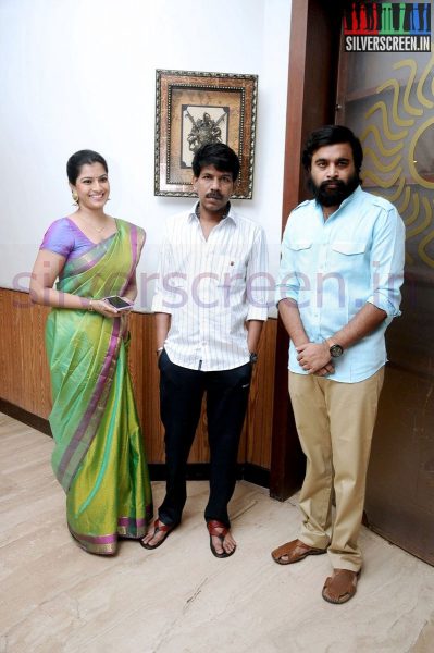 Director Bala, Actor Sasikumar and Actress Varalaxmi Sarathkumar at Tharai Thappattai (Or Thaarai Thappatai) Movie Launch or Pooja Event