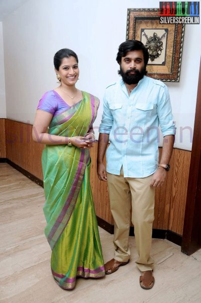 Actor Sasikumar and Actress Varalasxmi Sarathkumar at Tharai Thappattai (Or Thaarai Thappatai) Movie Launch or Pooja Event