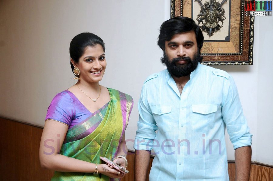 Actor Sasikumar and Actress Varalasxmi Sarathkumar at Tharai Thappattai (Or Thaarai Thappatai) Movie Launch or Pooja Event