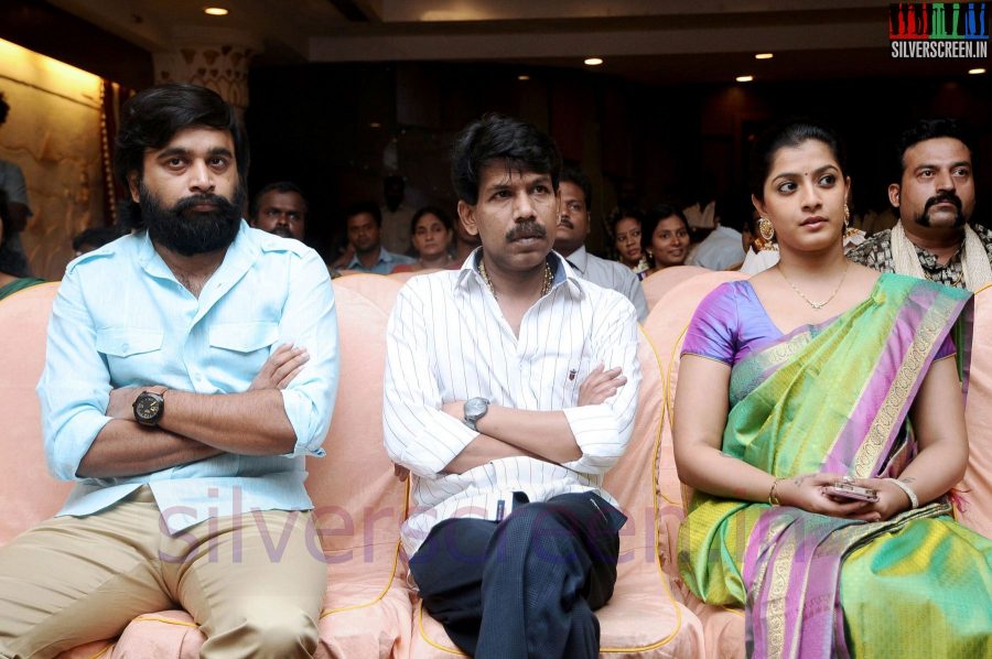 Director Bala, Actor Sasikumar and Actress Varalaxmi Sarathkumar at Tharai Thappattai (Or Thaarai Thappatai) Movie Launch or Pooja Event