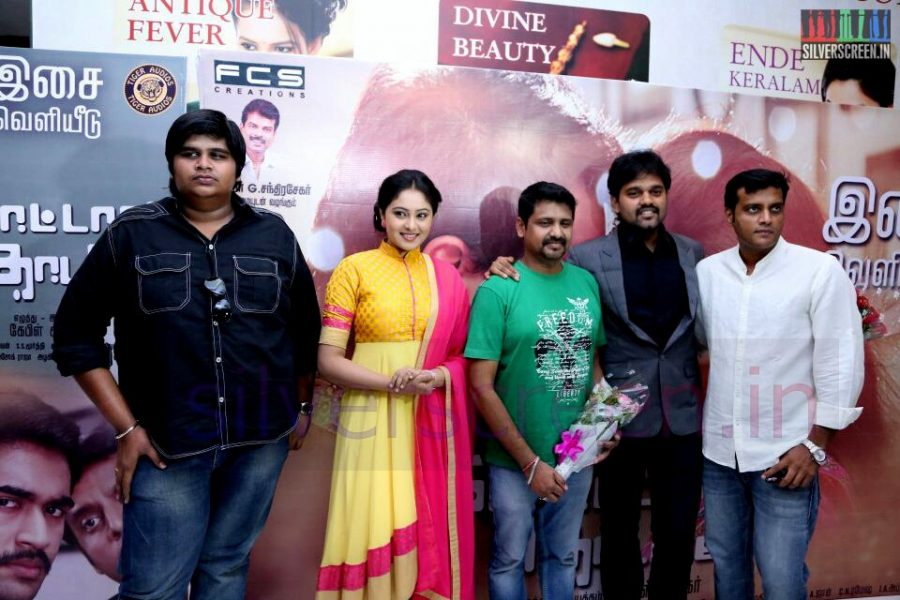 Director Karthik Subbaraj, Actress Arundhathi, Music Director PC Shivan and Actor Balaji Venugopal at Thottal Thodarum Audio Launch Function