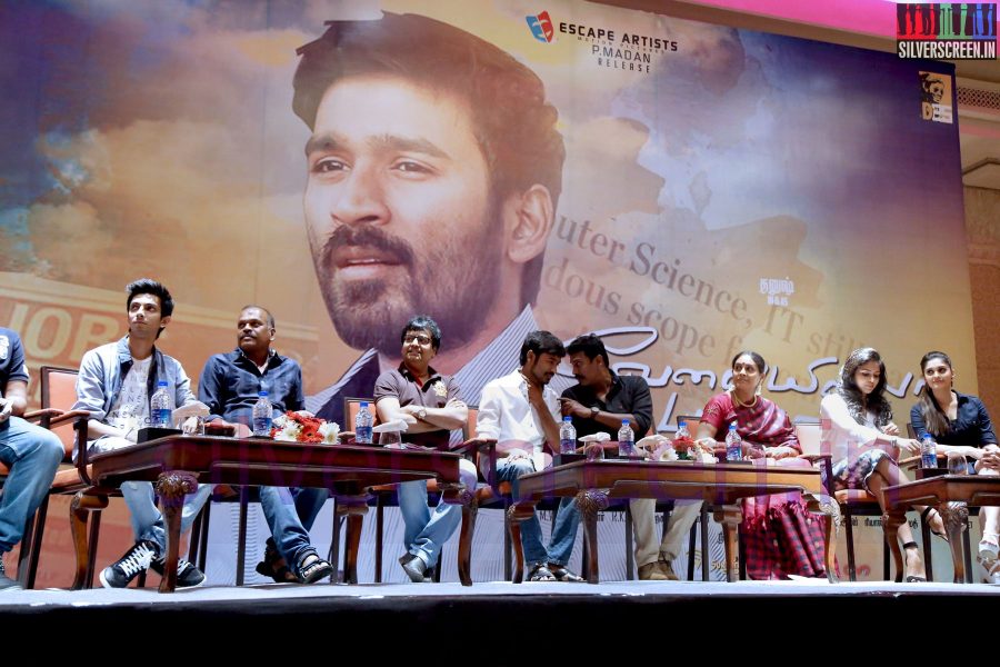 Music Director Anirudh, Actor Dhanush, Vivek, Actress Saranya Ponvannan, Amala Paul, Surabhi, Director Samuthirkani and R Velraj at Vellayilla Patadhari (VIP) Audio Launch HQ Images