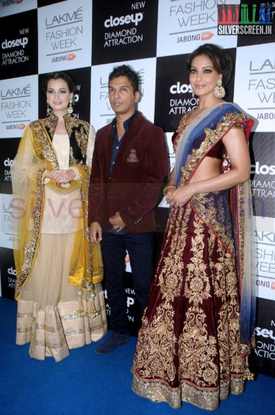 Actress Bipasha Basu and Dia Mirza in Vikram Phadnis this Lakme Fashion Week Winter Festive 2014 Stills