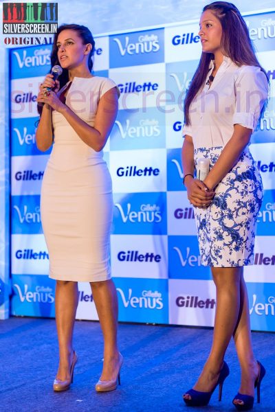 Actress Neha Dhupia and Dipika Pallikal at the Gillette Venus Press Meet