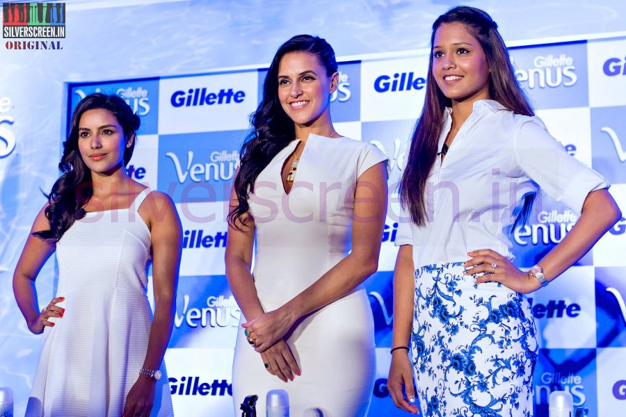 Actress Neha Dhupia, Priya Anand and Dipika Pallikal at the Gillette Venus Press Meet