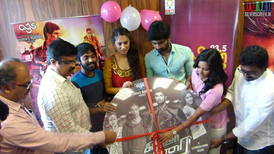 Actor Atharvaa, Actress Priya Anand, Raai Laxmi, Music Director GV Prakash Kumar and AGS Rangarajan at Irumbu Kuthirai Audio Launch Stills