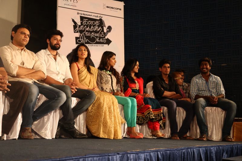 Actress Akhila Kishore, Mahalakshmi, Sahithya Jagannathan, Actor Santosh and Director R Parthiban in Kathai Thiraikathai Vasanam Iyakkam Success Meet Stills