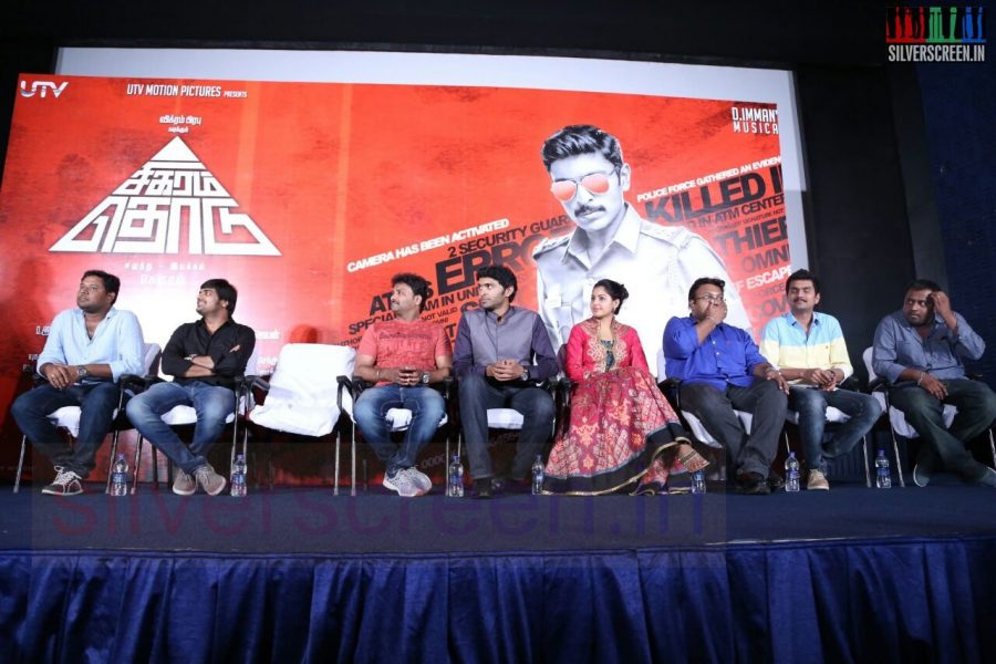 Actor Vikram Prabhu, Sathish, Monal Gajjar, Erode Mahesh, Music Director D Imman at Sigaram Thodu Press Meet Stills