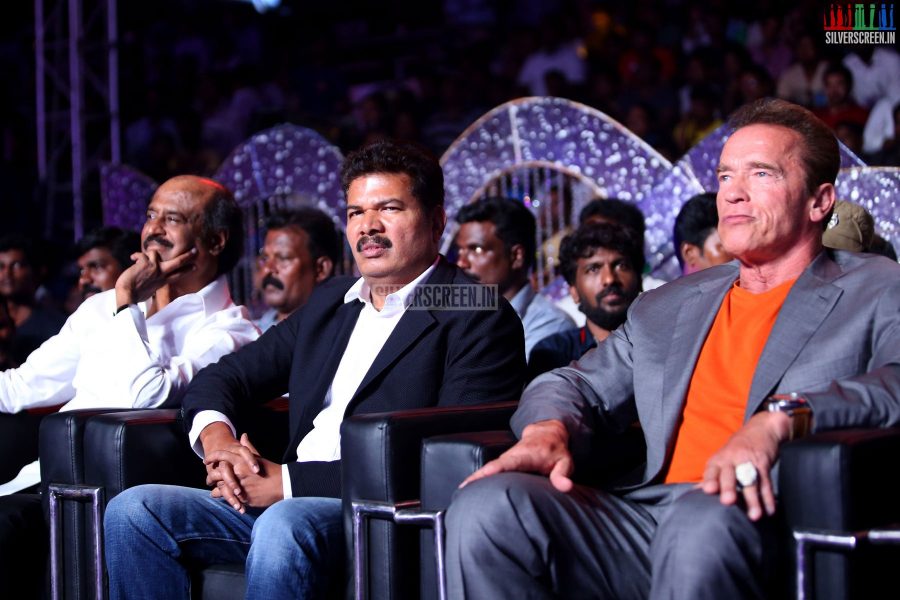 Actor Rajinikanth, Director Shankar at the I aka Ai Movie Audio Launch Stills