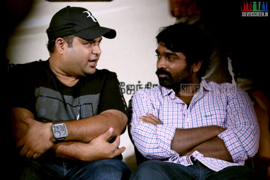 Actor Vijay Sethupathi and S Thaman at the Thilagar Audio Launch Photos