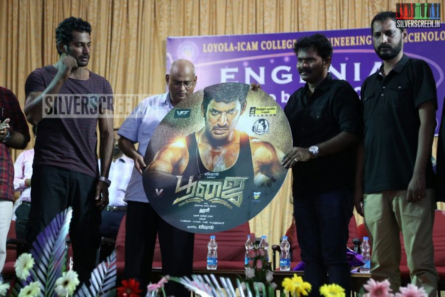 Director Hari, Vishal, and Na Muthukumar at Poojai Press Meet Event