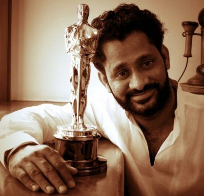 Resul Pookutty with his Oscar