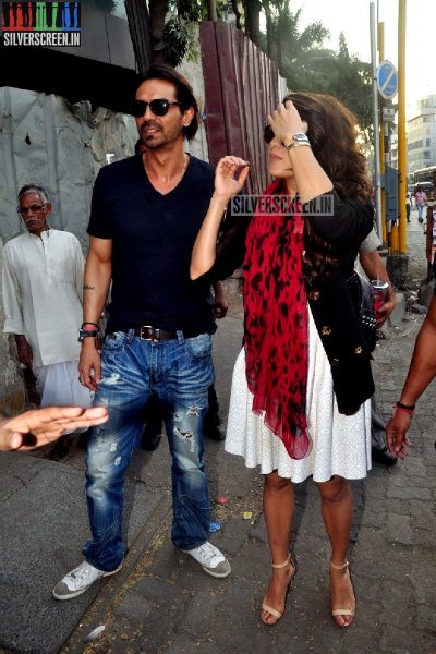 Actress Jacqueline Fernandez and Arjun Rampal promote film Roy at Reliance Digital