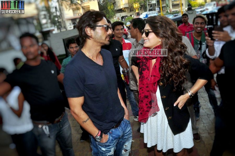 Actress Jacqueline Fernandez and Arjun Rampal promote film Roy at Reliance Digital