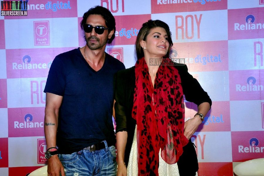 Actress Jacqueline Fernandez and Arjun Rampal promote film Roy at Reliance Digital