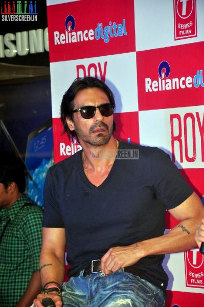 Actress Jacqueline Fernandez and Arjun Rampal promote film Roy at Reliance Digital