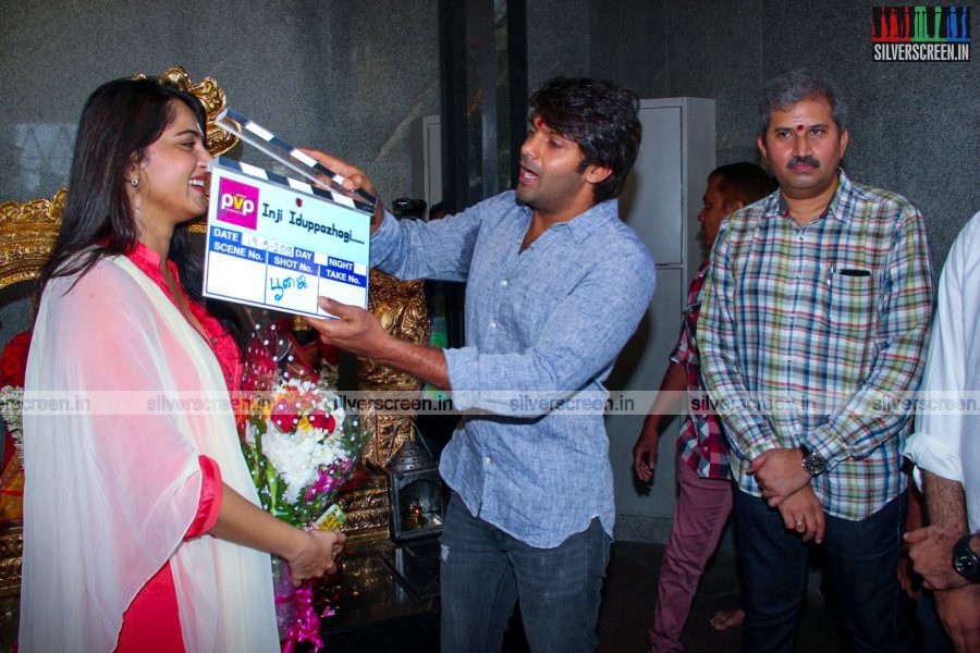 Actress Anushka and Actor Arya at Inji Iduppazhagi Movie Launch