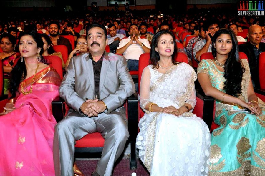 Kamal Haasan, Gouthami and Shruti Haasan at the Uttama Villain Telugu Audio Launch Photos